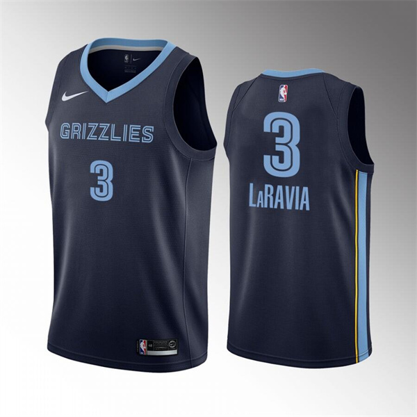 Men's Memphis Grizzlies #3 Jake LaRavia 75th Anniversary Statement Edition Navy Stitched Basketball Jersey